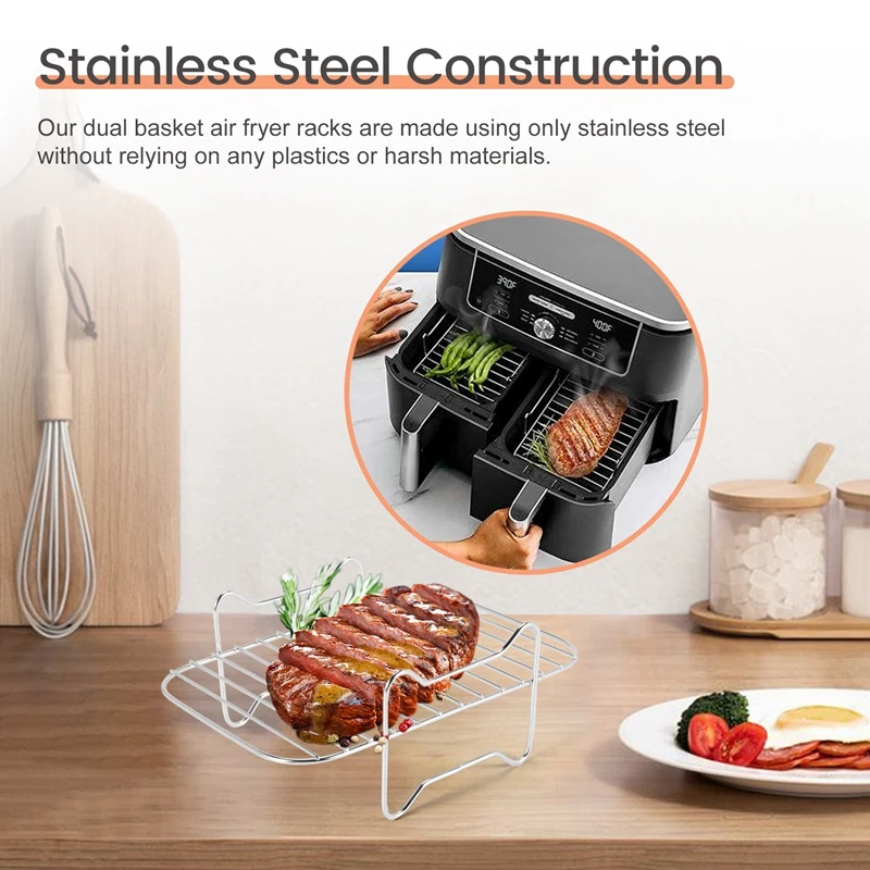 Air Fryer Rack For Ninja DZ201/DZ401 Foodi Accessories Stainless Steel Multi-Layer Stackable Dehydrator Rack