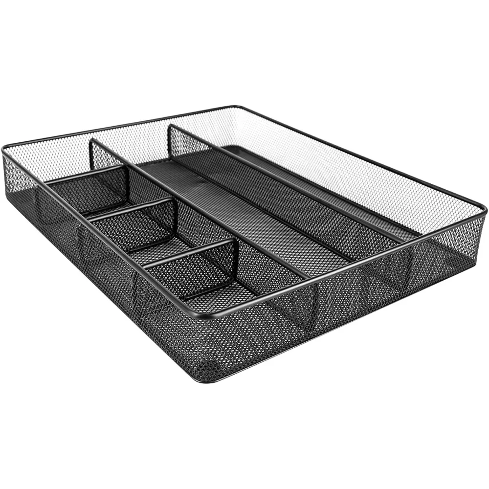منظم أدراج مكتب للمكتب والمنزل، شبكة معدنية، مضاد للانزلاق، 6 حجرات، أسود #2