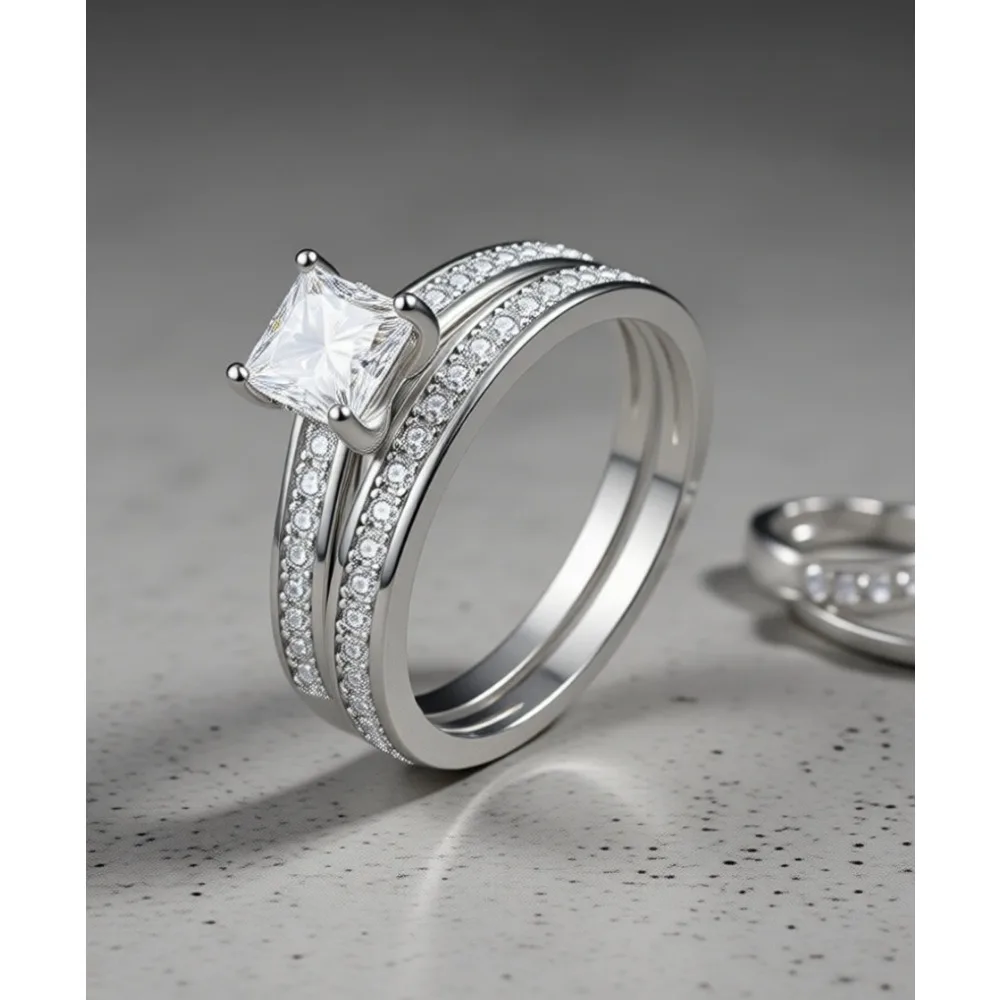 

Обручальное кольцо с огранкой принцесса из стерлингового серебра, комплект свадебных колец для женщин, свадебные наборы с кубическим цирконием, размер 5-10