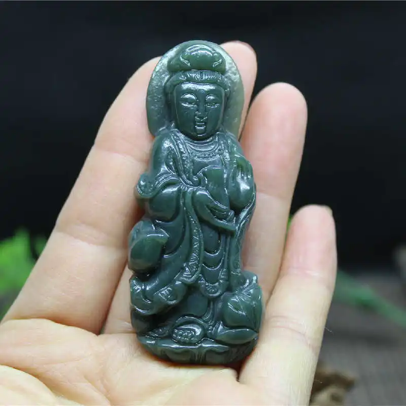 

Green Pendant Hetian Standing Guanyin Jade Ornament