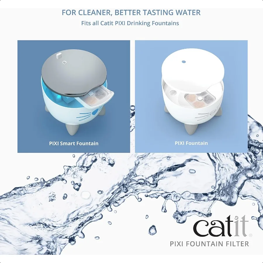 نافورة مشروبات Catit PIXI، فلتر أصلي بديل رسمي، فلتر مياه ثلاثي الحركة، 6 عبوات باللون الأبيض