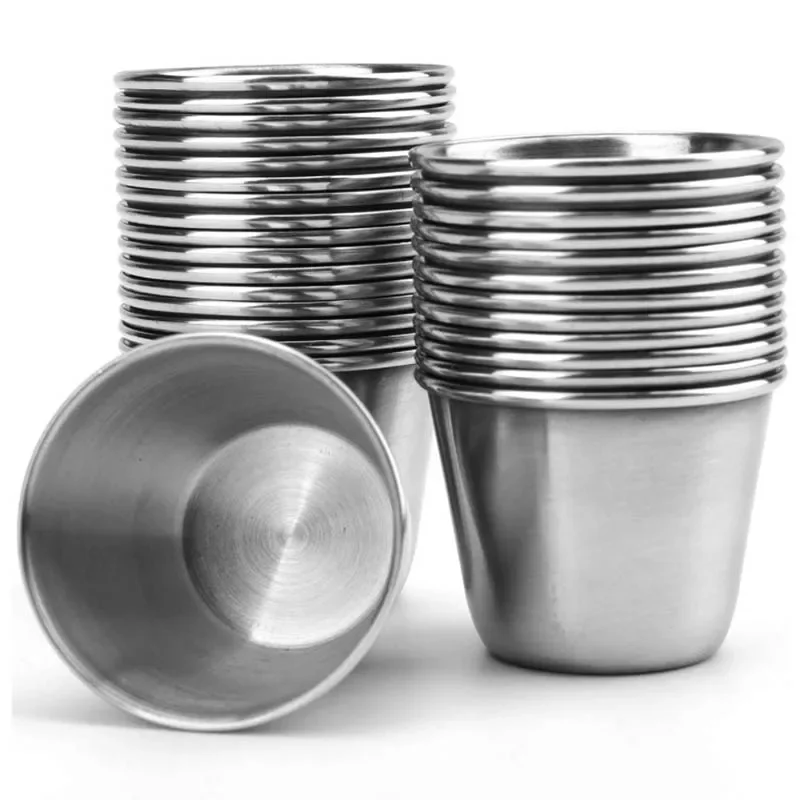 

12Pcs/Set Mini Sauce Cup Stainless Steel Salad Tomato Sauce Dipping Cups Reusable Round Sauce Dishes For Home Restaurant