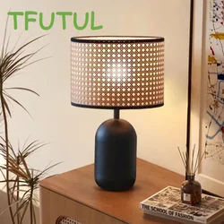 American Vintage Rattan Table Lamps Living Room Decorative Desk Lamp Creative Bamboo Woven Bedroom Bedside Lights