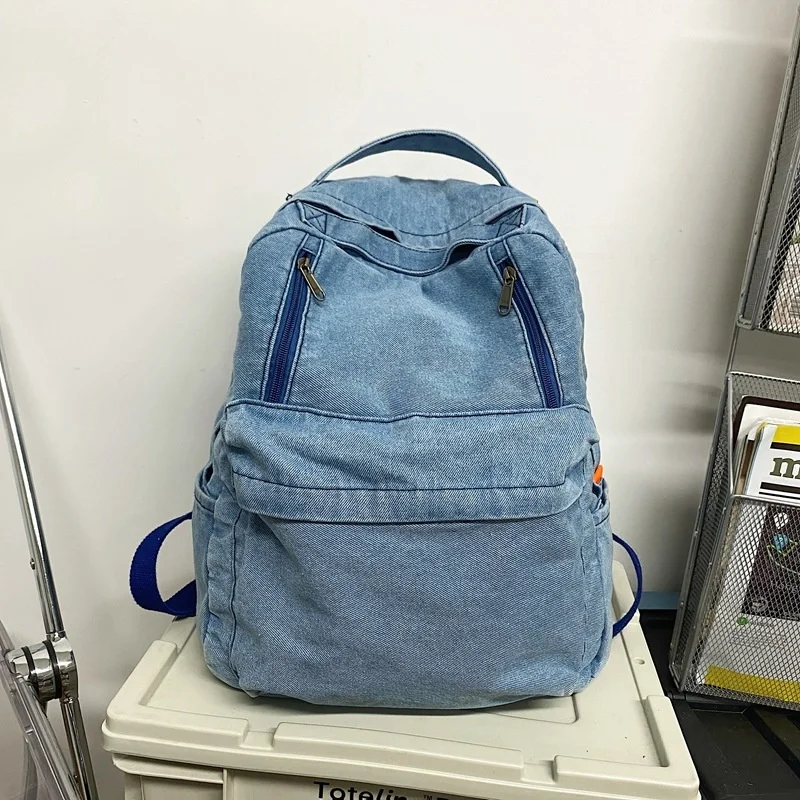 Casual Denim Women's Backpack Large Capacity College Students School Bag For Girls Vintage Simple Male Travel Backapck