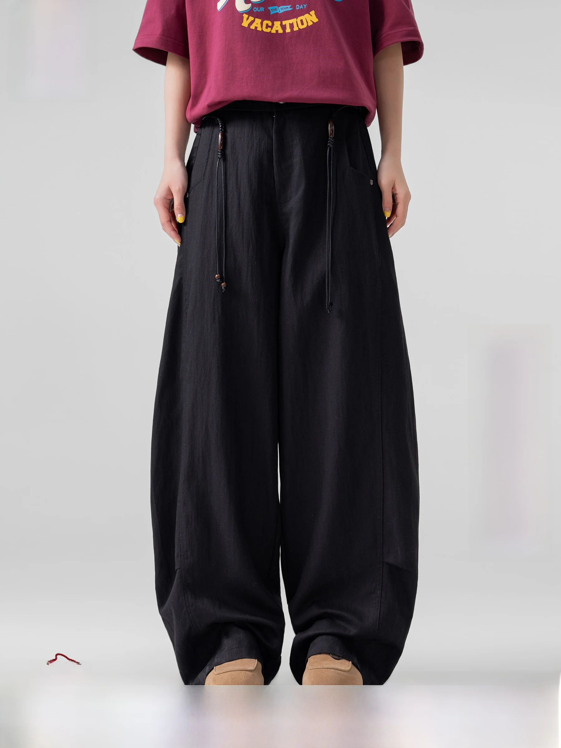 AOGZ American Style Wide Leg Pants Men's Casual Loose Fit  Spring Summer New Fashion Drapey Comfortable Long Trousers