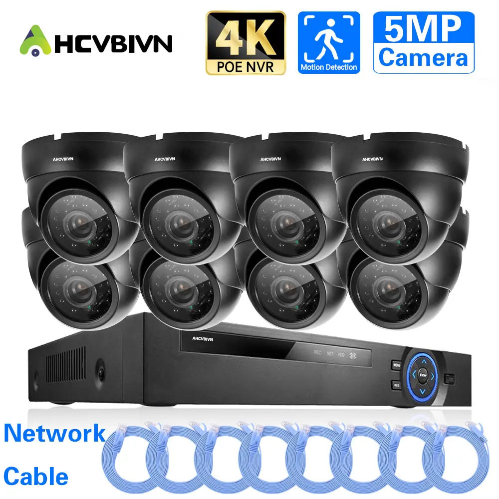 

5MP CCTV POE Dome Camera Security System Kit 10CH 4K NVR Set Indoor Home IP Monitoring Camera System P2P Video Surveillance Kit