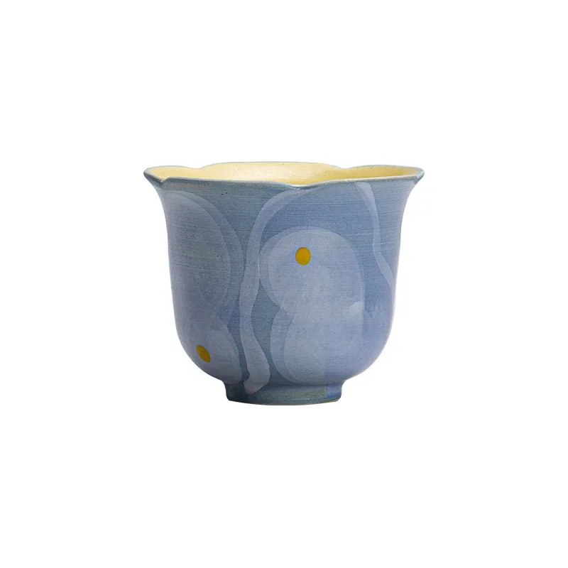 New Chinese Style Quirky Wind Powder Introduction Hand Drawn Pure Handmade Coarse Pottery Flower Mouth Tasting Tea Gathering