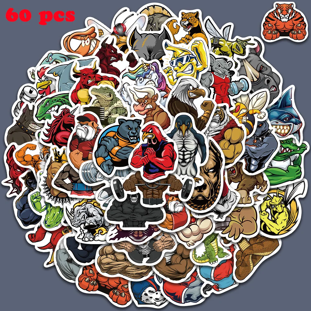 60pcs Strong Animal Sticker Creative Funny Decal For Laptop Phone Luggage Guitar Skateboard Decoration Sticker