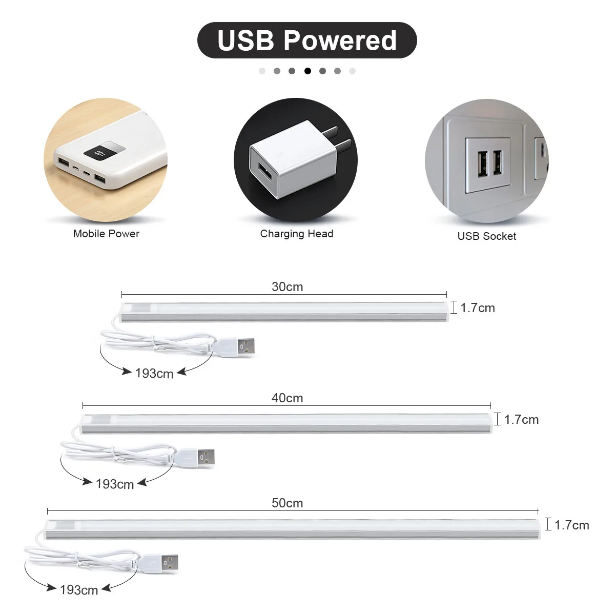 Barra de luz sem fio com sensor de movimento, lâmpada de leitura, 30/40/50cm, parede inteligente, luz noturna, alimentada por usb, iluminação para quarto e estudo