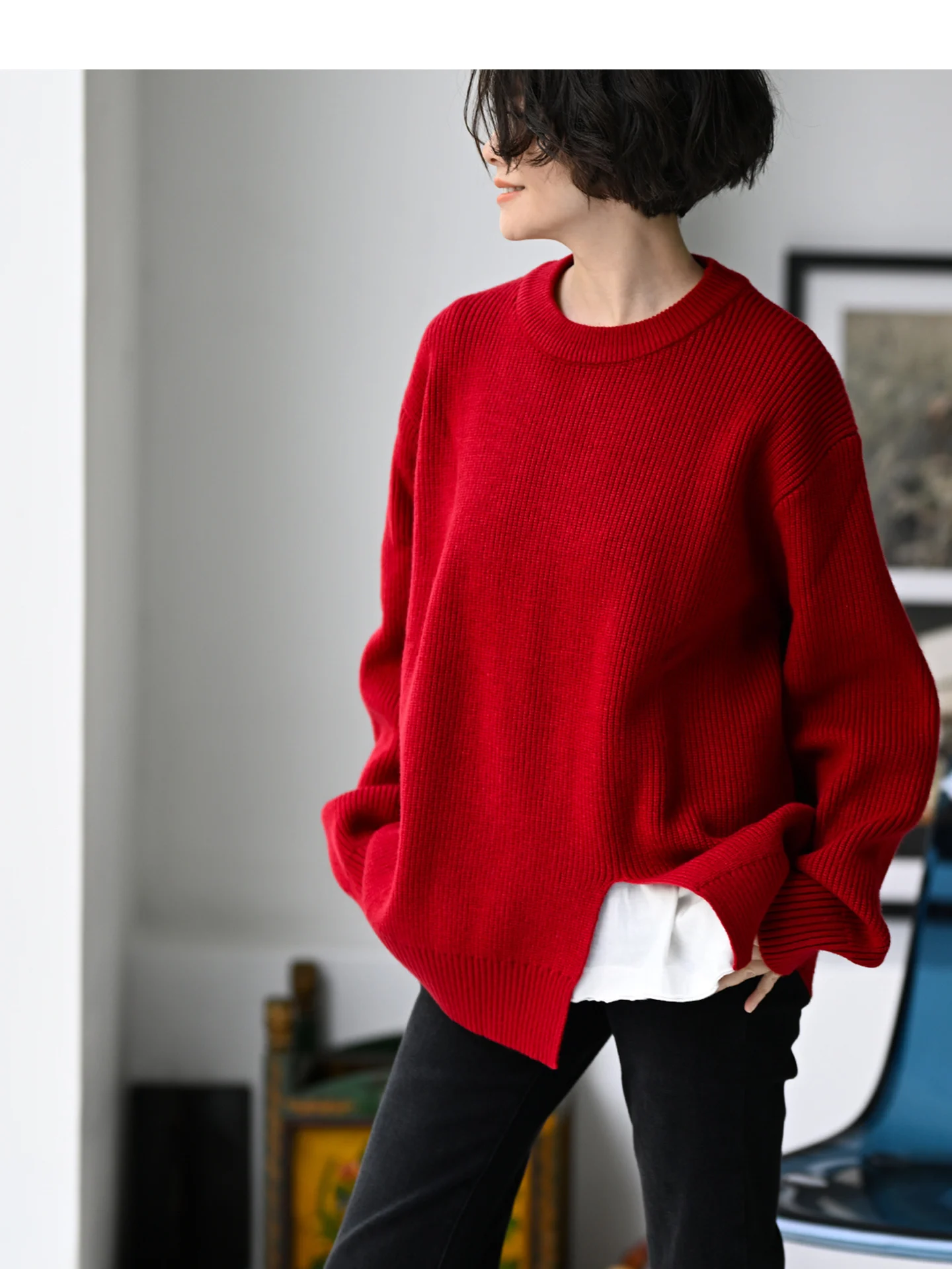 

Casual Loose round Ne Mixed Fiber Color Winter Base Layer Large Sweater Women's Faionable Comfortable Warm Knitted Top