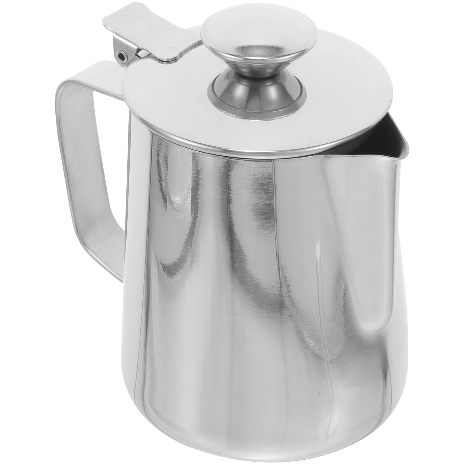 

Metal Coffee Frothing Cup with Lid Stainless Steel Milk Pitcher for Latte Cappuccino Espresso Foam Making Measuring Spout