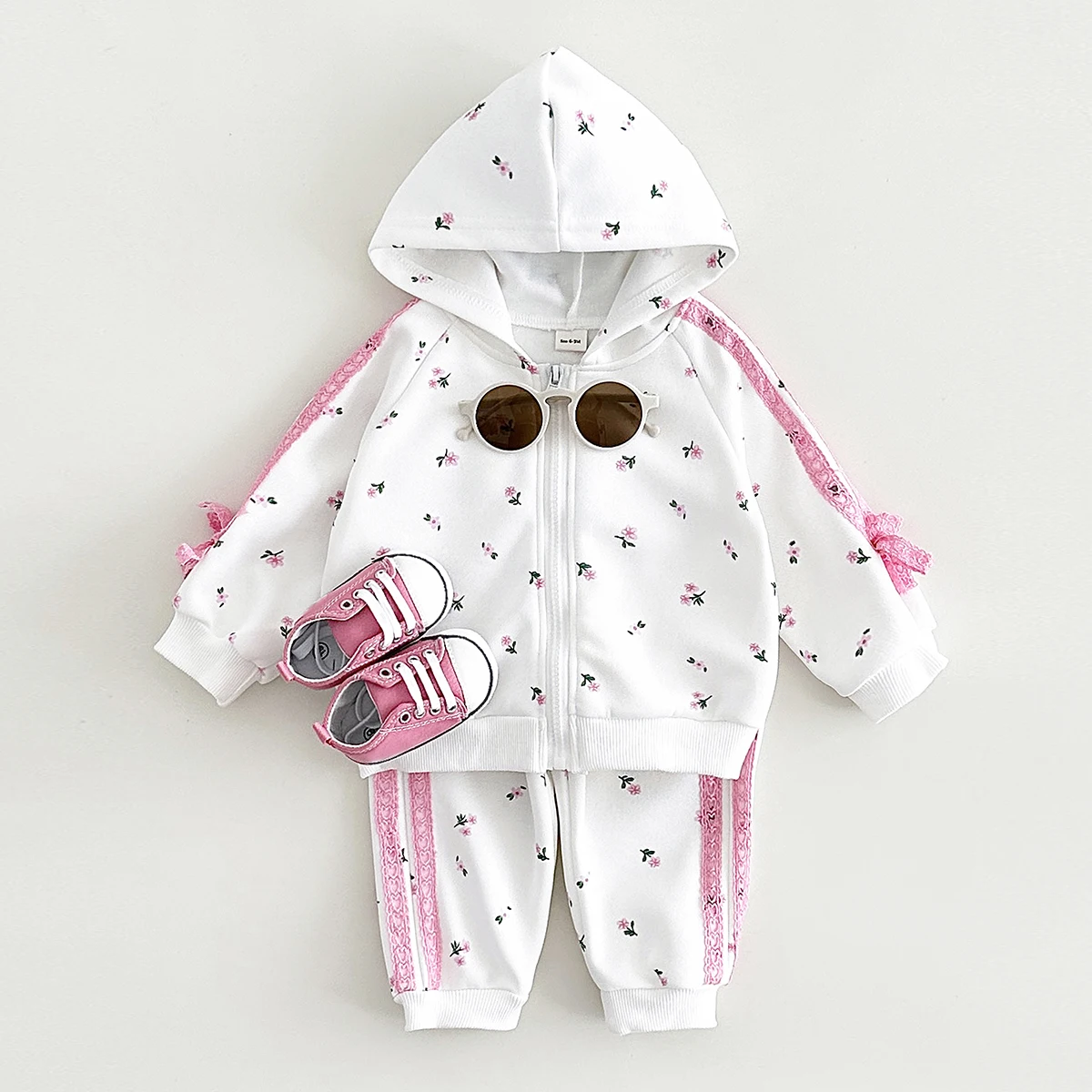 0-3Y Newborn Baby Sets Infant Girls Clothes Bow Cute Hoodie Little Flowers Pants Stylish Thick Kids Sweatshirt 2Pcs Toddler Suit