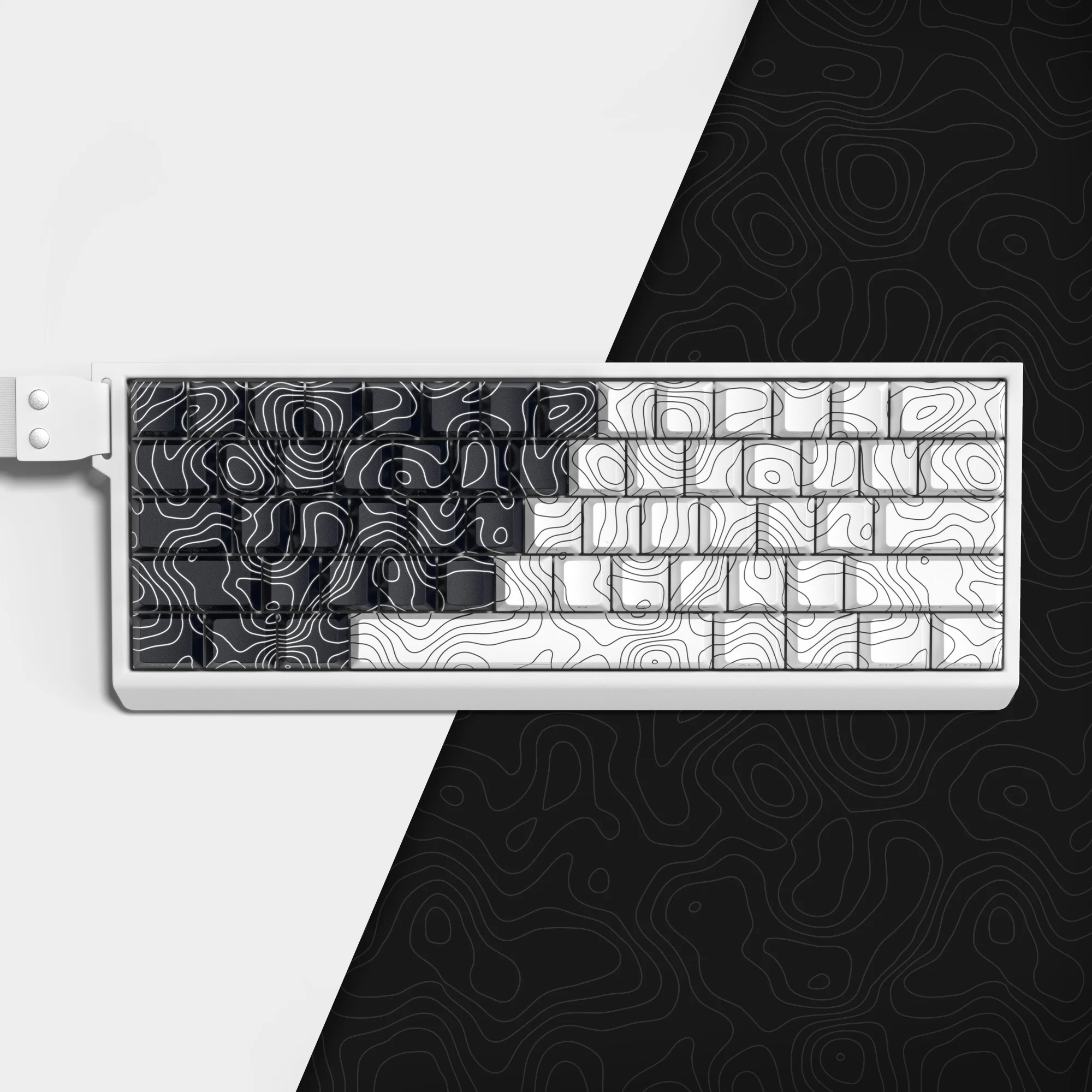 136 Keys Black White Topographic Side Print 5 Side Dye-Sub PBT Keycap Backlit Cherry Profile Key Cap For Mechanical Keyboard