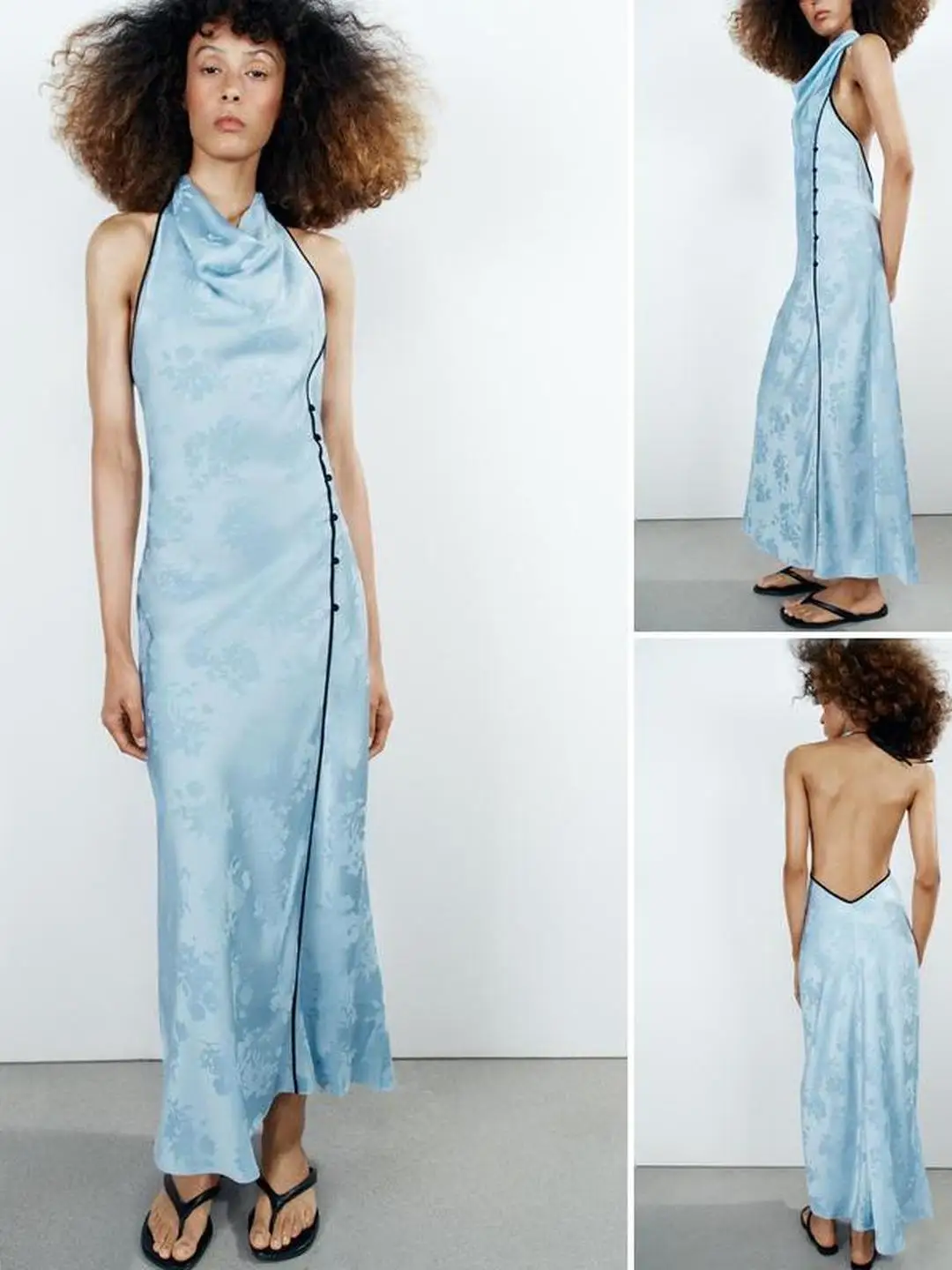 Summer 2026 Women's Midi Dress Backless Neckline Embroidery Color Block  Flower Pattern Polyester Fiber Sleeveless Elegant