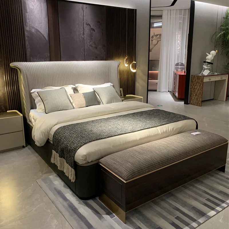 

Italian light luxury bed, modern simplicity, master bedroom leather bed, Nordic minimalism