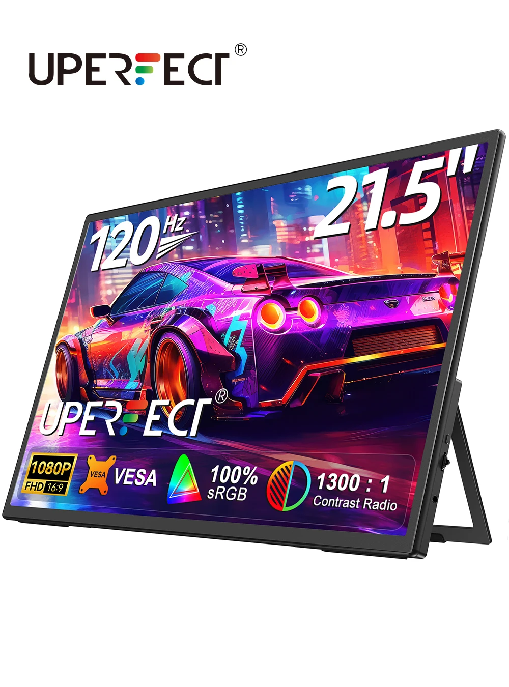 شاشة UPERFECT المحمولة مقاس 21.5 بوصة 120 هرتز، شاشة ألعاب كبيرة مع منفذ HDMI من النوع C وشاشة IPS خارجية للكمبيوتر الشخصي لأجهزة الكمبيوتر المحمولة وأجهزة Mac Mini وأجهزة الكمبيوتر والهواتف وأجهزة الألعاب