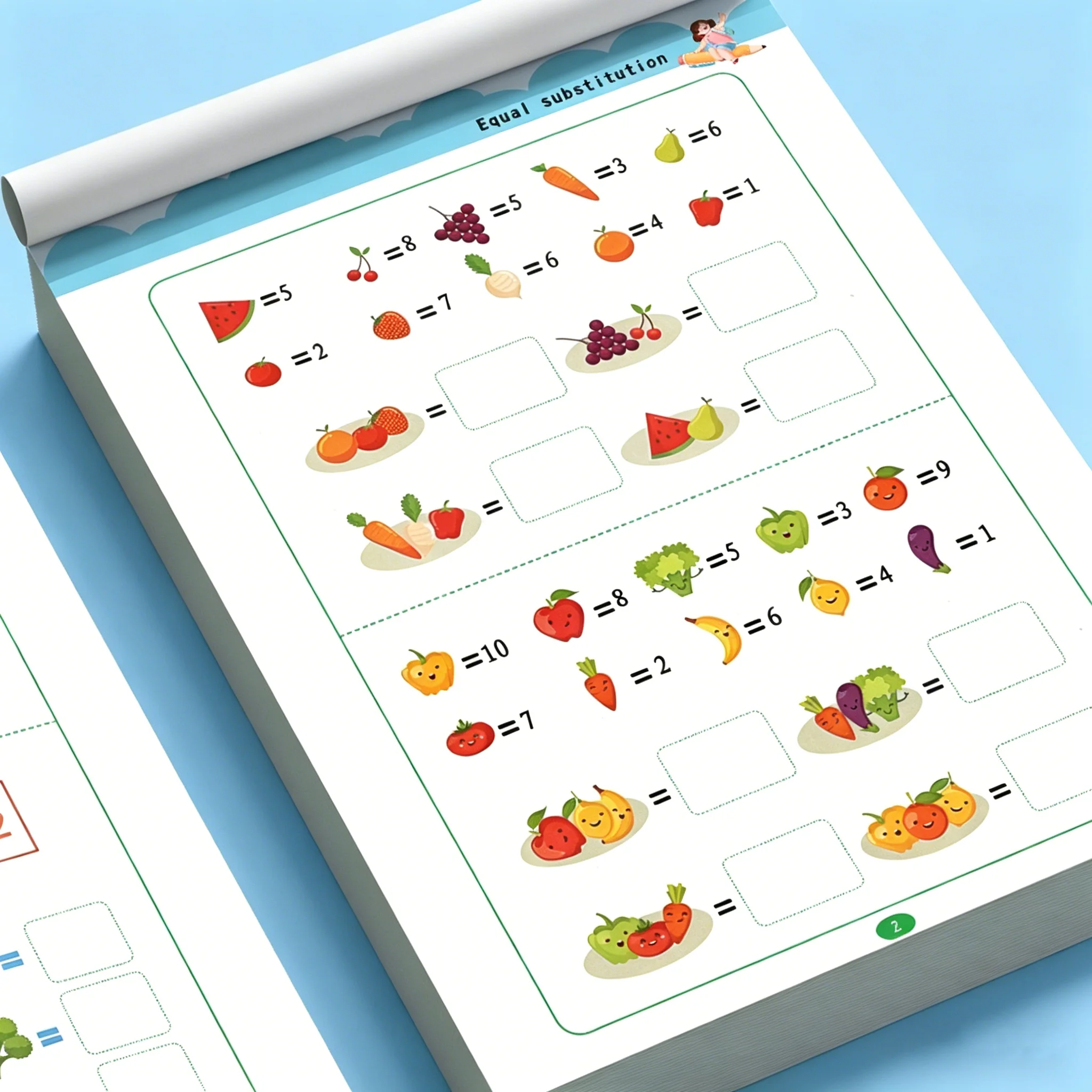 Cuaderno de Ejercicios de Sustitución de 32 Páginas, Libro de Actividades de Matemáticas, Lógica y Resolución de Problemas para Niños, Juguete Educativo Preescolar