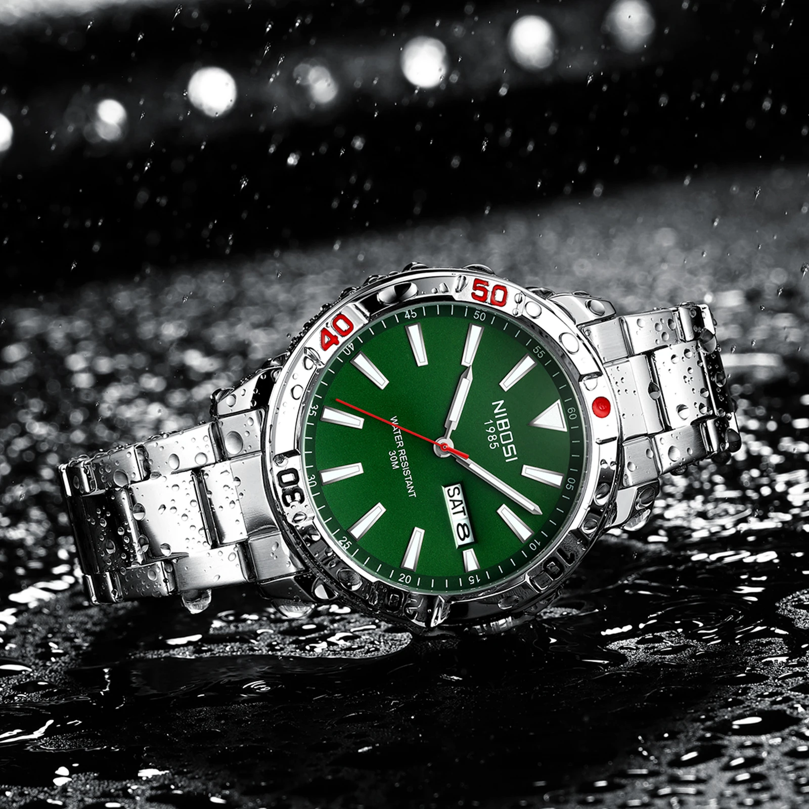 NIBOSI брендовые роскошные мужские часы из нержавеющей стали, водонепроницаемые часы с датой недели, спортивные светящиеся часы для мужчин, relogios masculino