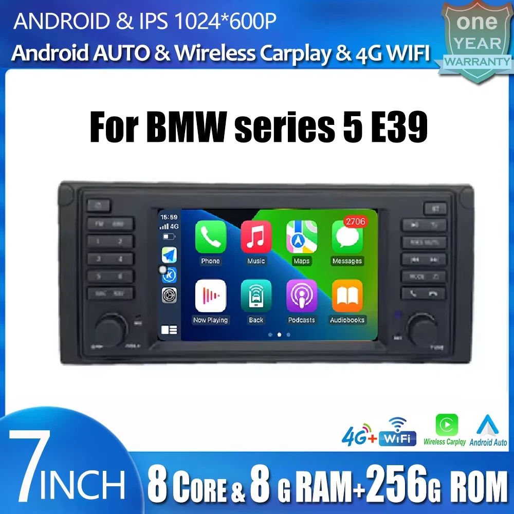 

For BMW series 5 E39 Car Carplay Android 14 Touch Screen Radio Multimedia Stereo Player WiFi 4G Lte RAM DSP IPS GPS Navigation