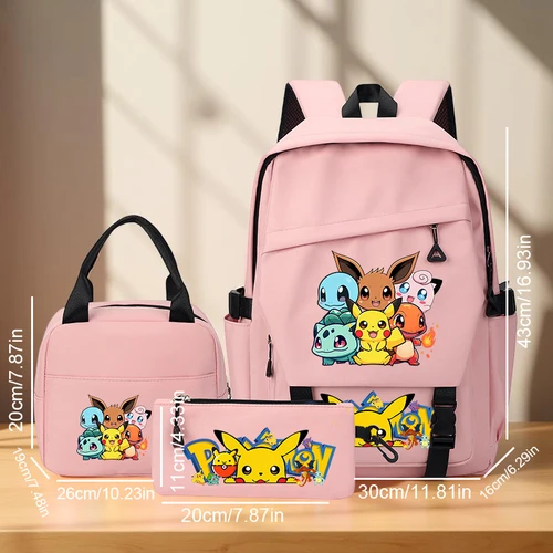 Imagen 2 del producto Pikachu Conjunto de mochila de gran capacidad, bolso de mano y estuche para lápices con correas ajustables para viajes diarios y regreso a la escuela, viajes