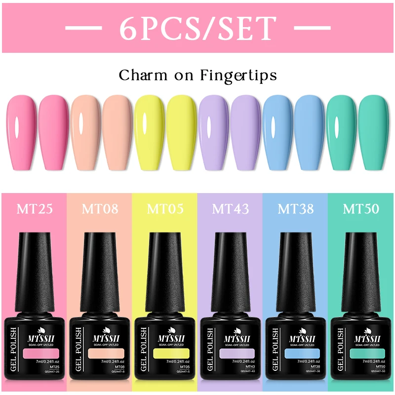 MTSSII 6 pz/set Set di smalti gel colorati per unghie Gel UV semipermanente LED Kit di vernici per nail art per forniture per unghie manicure