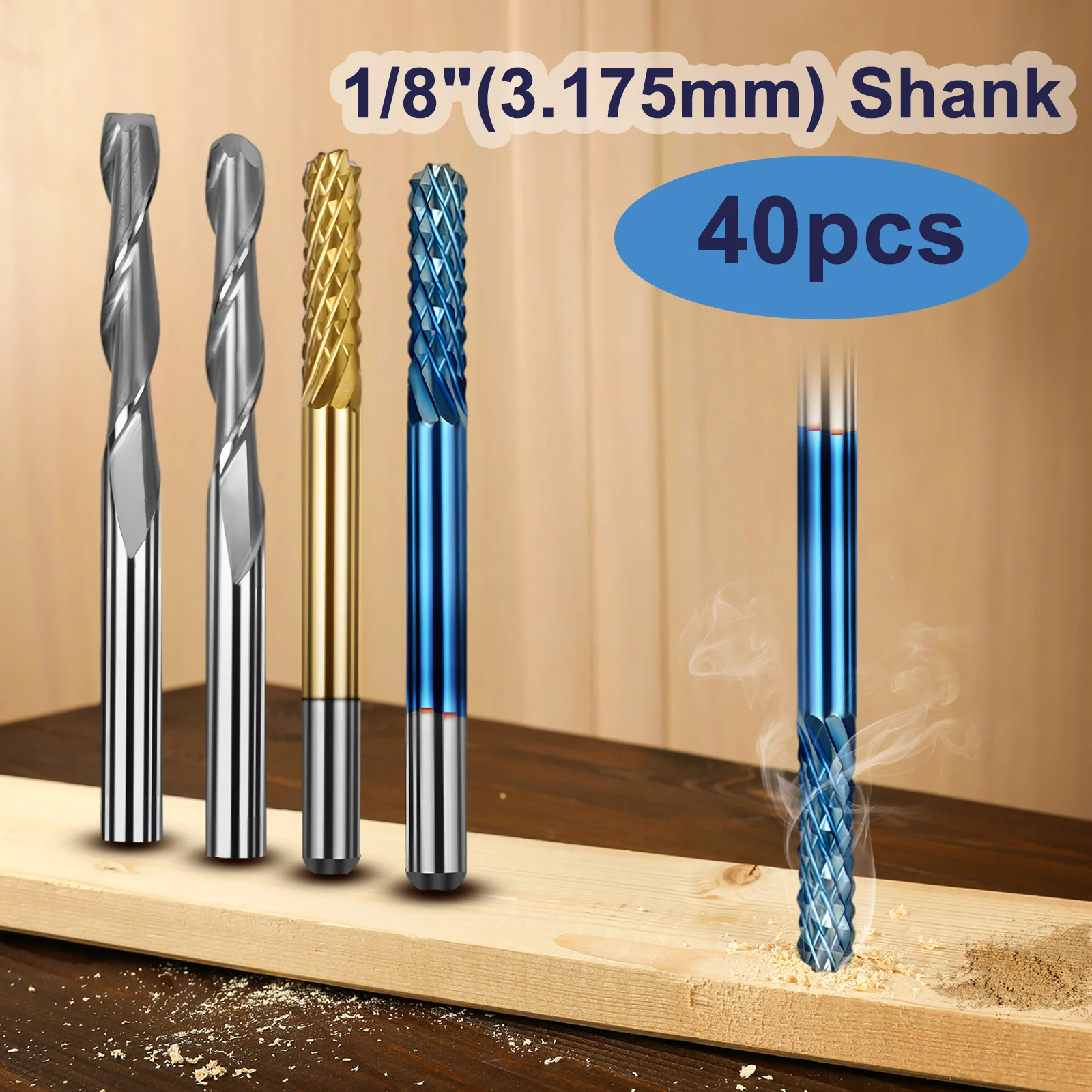 Two trees 40pcs End Mill CNC Router Bits Kit 1/8