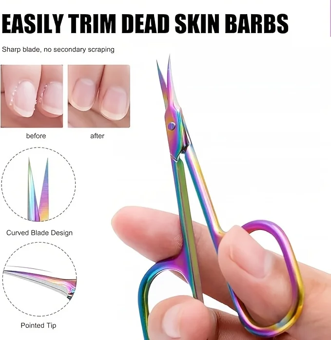 مقص بيوتي رينبو تيتانيوم من الفولاذ المقاوم للصدأ متعدد الأغراض للبشرة، مقبض مريح مناسب للعناية بالأظافر