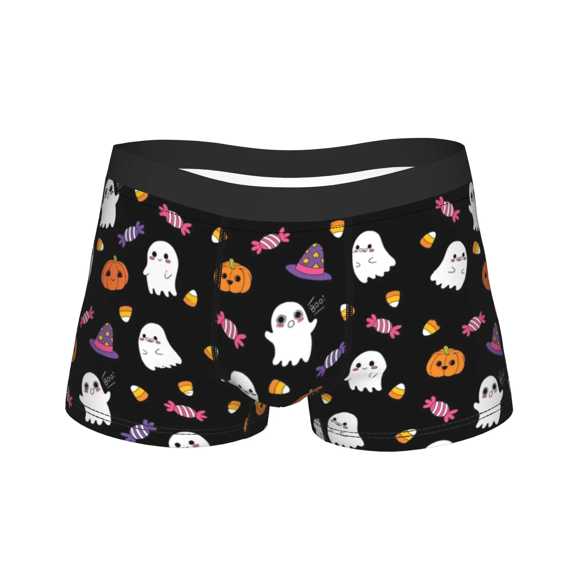 Men Cute Spoopy Ghosts Boxer Briefs Shorts Panties Breathable Underwear Halloween Pumpkin Male Funny Plus Size Underpants