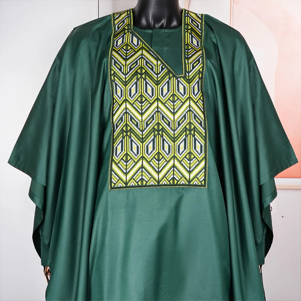 H&D African Clothes for Men Traditional Wear Formal Bazin Riche Dashiki Outfits Green Shirt Pants Robe Suit African Men Agbada