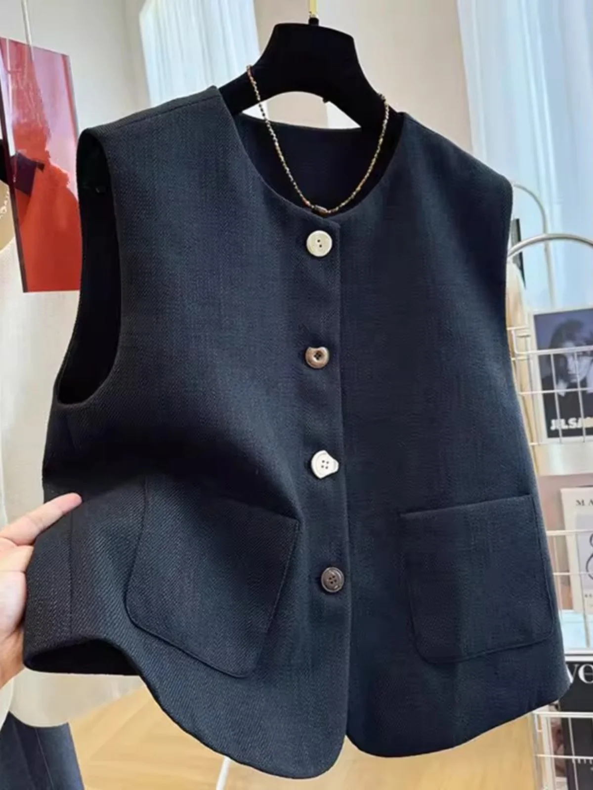 

Своичный круглый жилет Ne, многослойная одежда с пуговицами, весенний сезон, повседневная одежда для женщин больших размеров