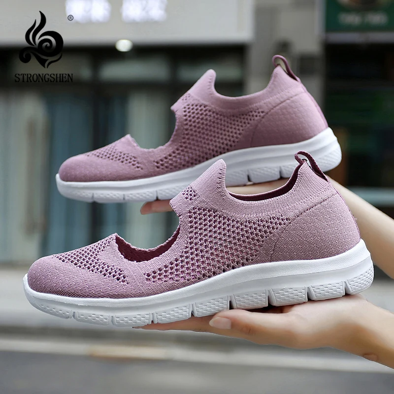 

STRONGSHEN Summer Women Flat Vulcanized Shoes Light Slip on Mesh Breathable Casual Shoes Ladies Loafers 35-43 Zapatillas Mujer