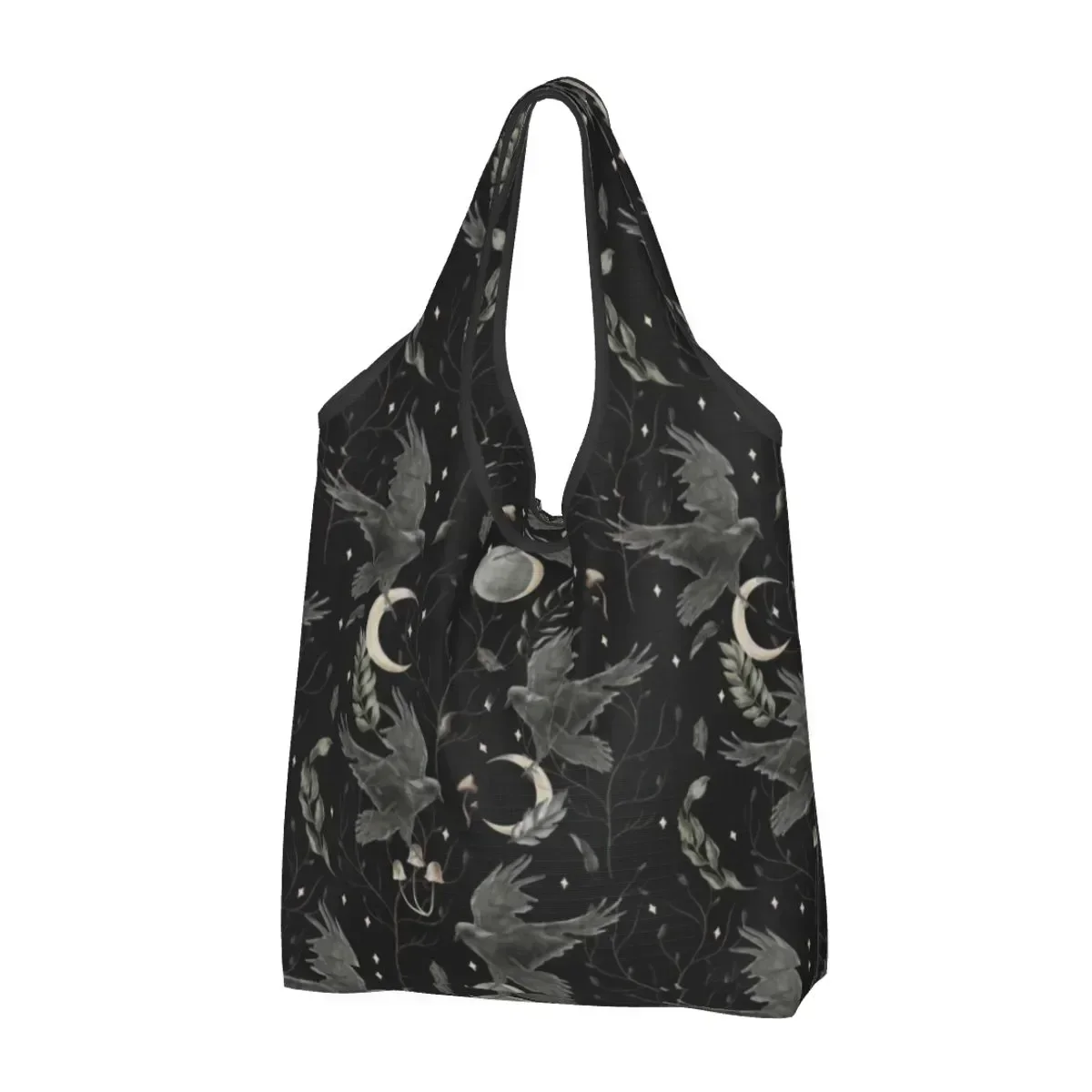 

Reusable Crow Moon Shopping Bag Women Tote Portable Halloween Spooky Witch Groceries Shopper s