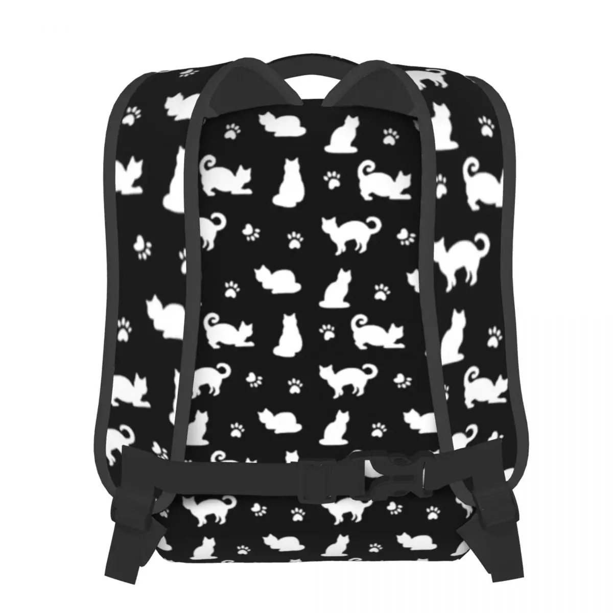 Black Cat Backpack Paw Prints Pattern Women Polyester Outdoor Style Backpacks Durable Streetwear School Bags Rucksack