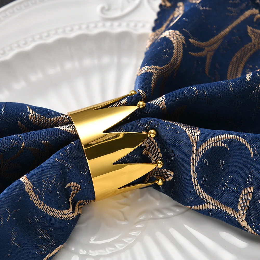 1-24PCS Royal Crown Shape Metal Napkin Rings Golden Napkin Buckles for Wedding Hotel Banquet Table Decor Party Supplies