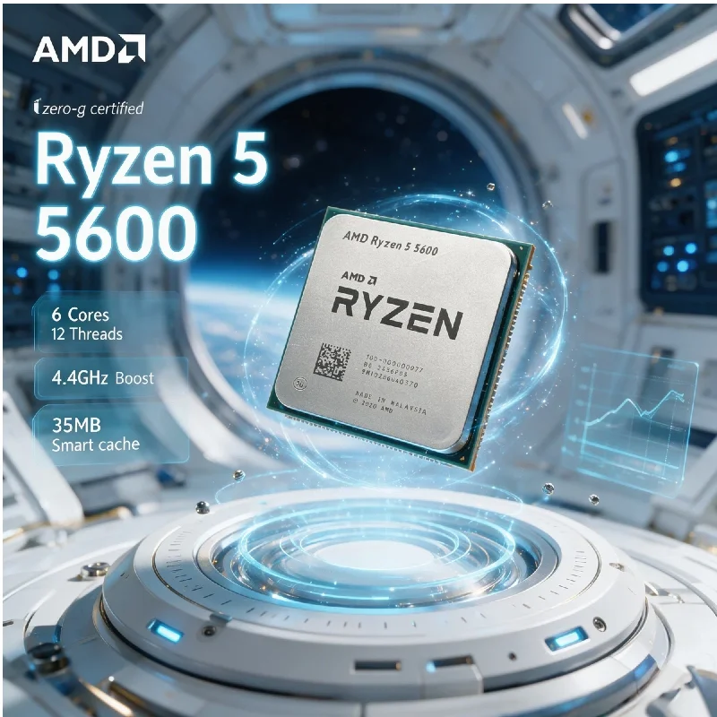AMD Ryzen 5 5600 6 Core 12 Thread CPU 4.4GHz Boost 35MB Cache AM4 Zen 3 Unlocked 65W PCIe 4.0 OEM Tray No Fan Gaming Multi-Task