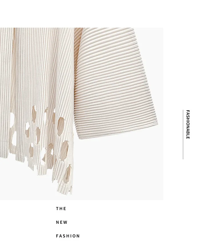 Miyake Plissierter Damen-Cardigan mit Ausschnitten, Einzelknopf, 3/4-Ärmel, Leicht, Locker, Einfarbig, Lässig, Sommer, Damen-Oberbekleidung – Detail 7