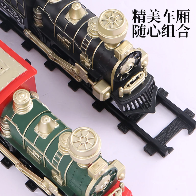 Children Electric Train Toy Classical Smoking Set Rail Track Retro Steam Train Military Car Truck Model Toy Boy Toys Kids Boy