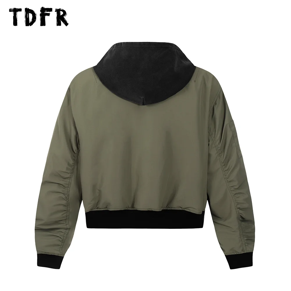 Double-sided Ma-1 Bomber Jacket Mens Safari Style Winter Thick Pleated Sleeves Hooded Padded Jacket Men