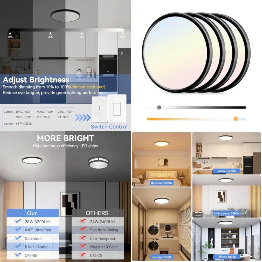 

Inch Dimmable LED Flush Mount Ceiling Light Fixture W 300LM 5 Color Temperature in One Super Slim Round Ceiling Lamp Low Profil