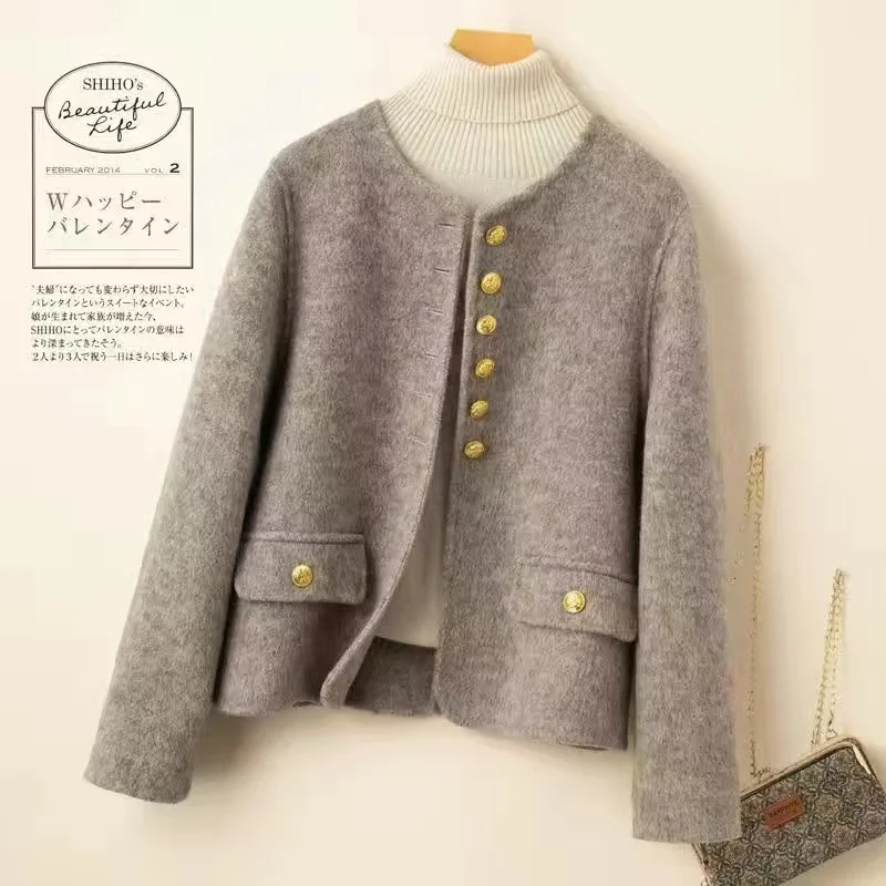 

Women Round collar Woolen Coat Autumn Winter New Fashion Loose Double-Sided Cashmere Wool Coat Female Short Ladies Jacket Tops