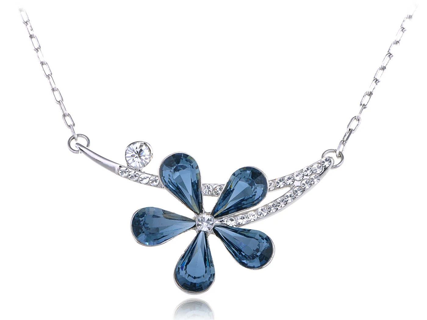 Montana Blue Asymmetrical Solo Fragile Daisy Crystal Element Necklace