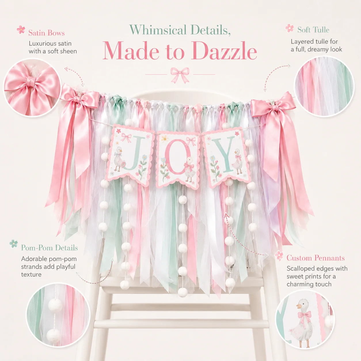 Personalized Silly Goose High Chair Banner Custom First Birthday Decor Pastel Ribbon Garland Baby One Year Cake Smash Decoration view 6