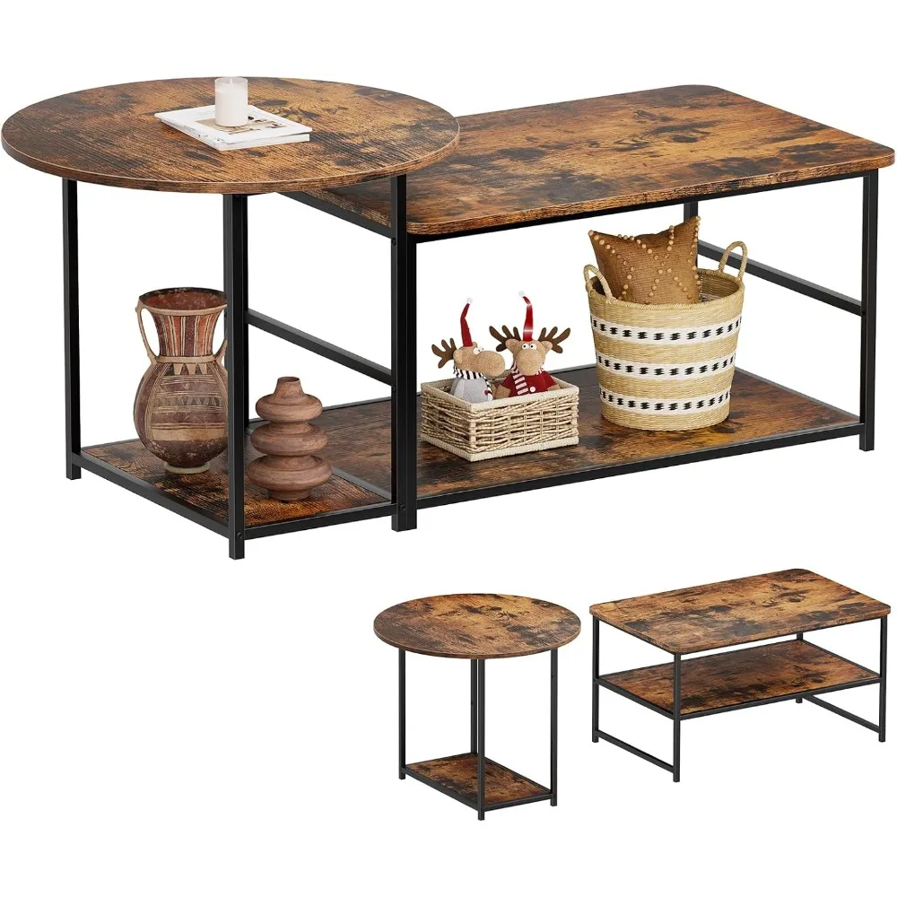 

Mid Century Modern Coffee for Living Room Rustic Farmhouse Center Table 2 in 1Detachable Table Set, Coffee Tables