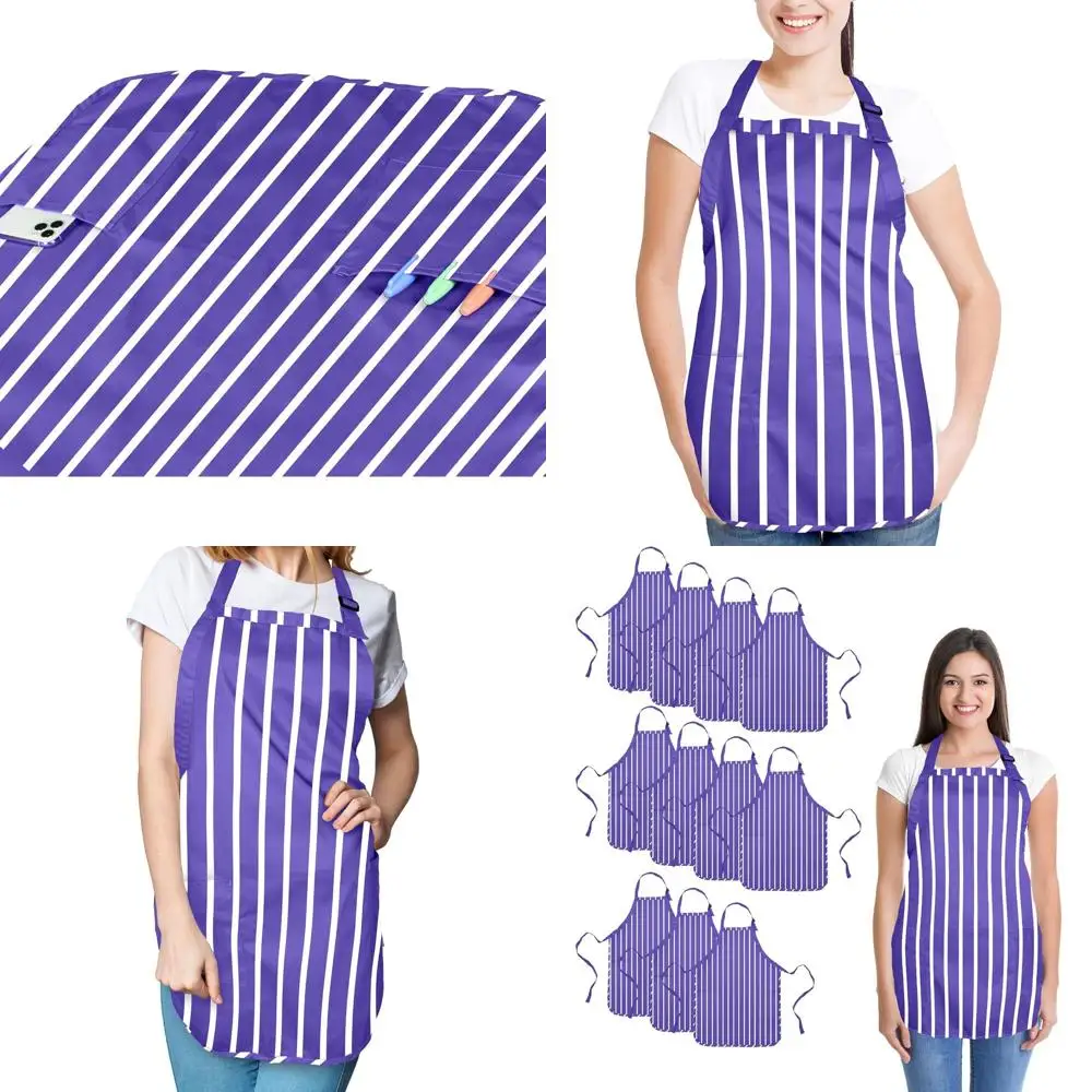 

Poly Cotton Kitchen Aprons with Pinstripe Pleats, Set of 2, White