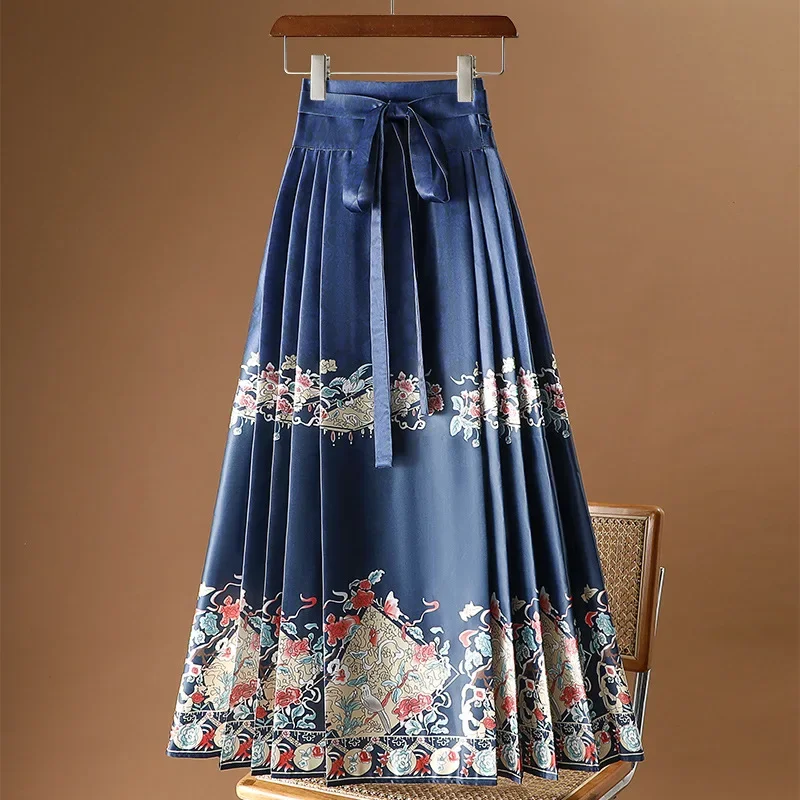 

Vintage Maxi Chinese Style Horse Face Skirts for Women Saia One-piece Long Hanfu Pleated Skirt Woman Clothing Faldas Harajuku