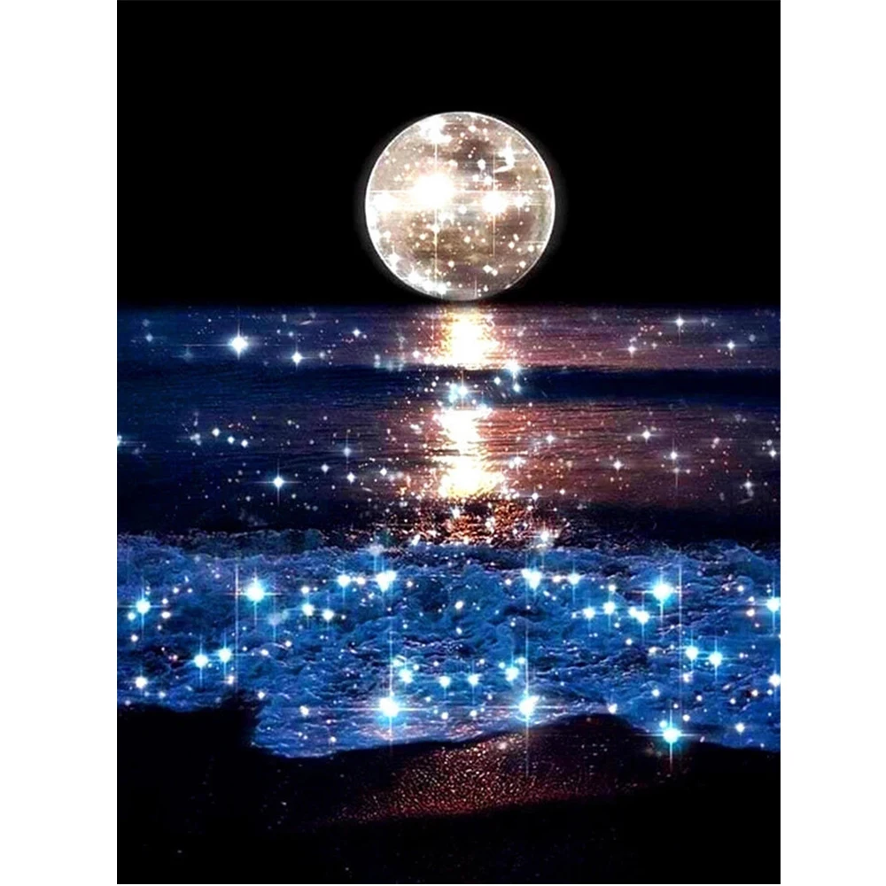 

5D Diamond Painting Moonlight by the riverside Diamond Embroidery Scenery Picture Of Rhinestones Full Mosaic For Home Decor Gift