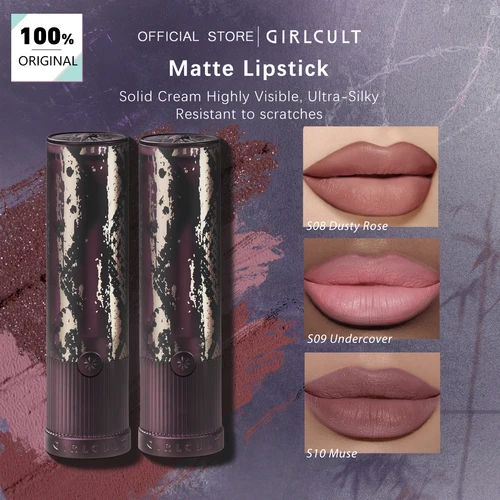 Lápiz labial mate Girlcult (S08-S10), textura mate, suave y sin secado, acabado mate aterciopelado, altamente pigmentado y vibrante, bloqueo mate