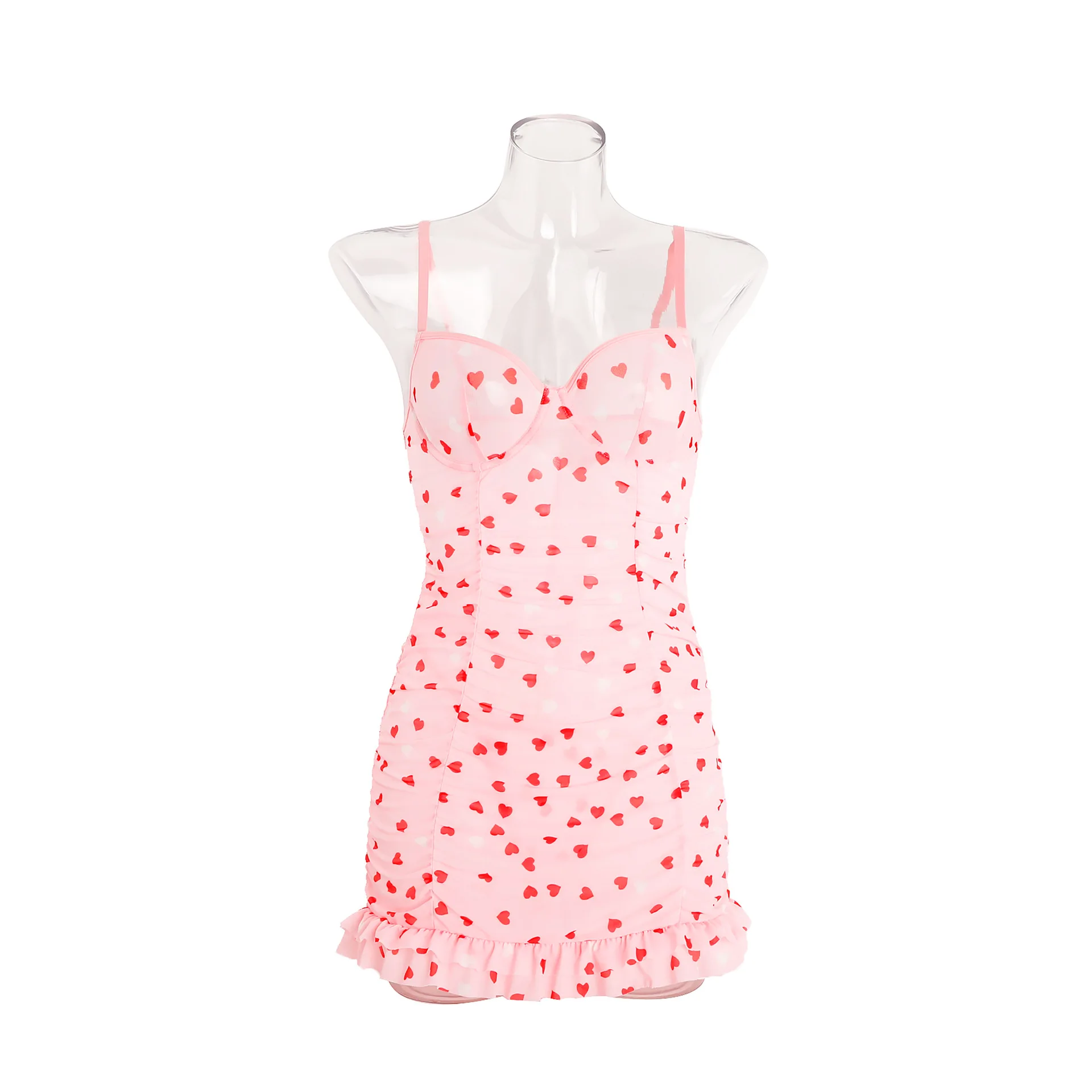 Платье 2025 года с рисунком, подтяжки в форме сердца, сетчатая пижама, короткая юбка, милый и сексуальный халат, женский сексуальный костюм, женская одежда