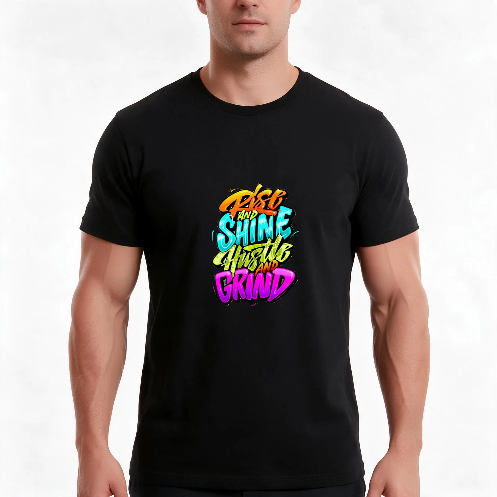 Rise and Shine Hustle and Grind T-Shirt, Summer Casual Cotton Tee, Oversized Streetwear Tops, Vintage Graphic Print, 100% Cotton