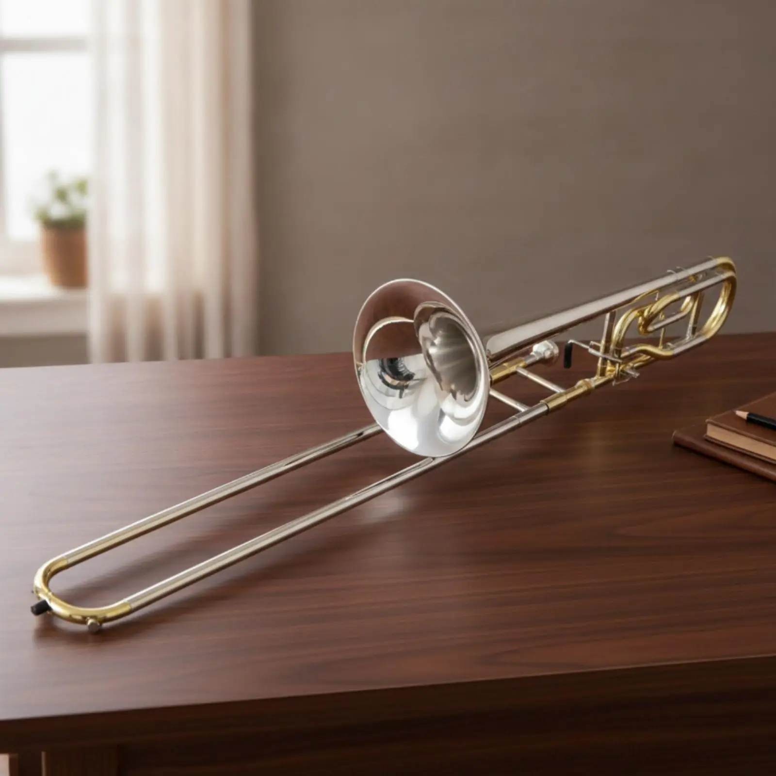 Brass Trombone Gold Fittings Slide Instrument with Case for Kids and Beginners Music Learning